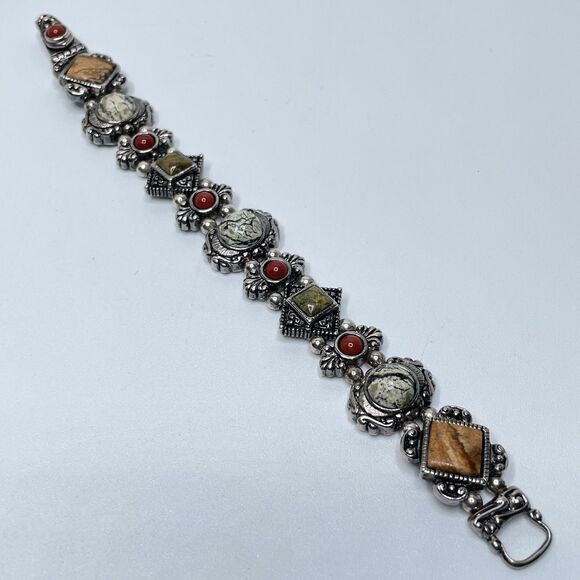 Vintage Retired Premier Design Jasper Epidote Cabochon Bezel Setting Bracelet - Picture 3 of 8